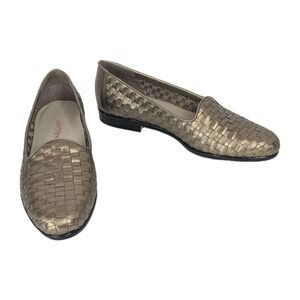 Trotters Woven Leather Loafers Womens 6 Liz Bronze Metallic Flats Casual Career